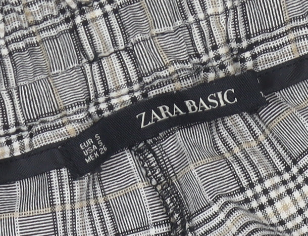 ZARA Women Grey Check Trousers Size S Regular Fit Stretch