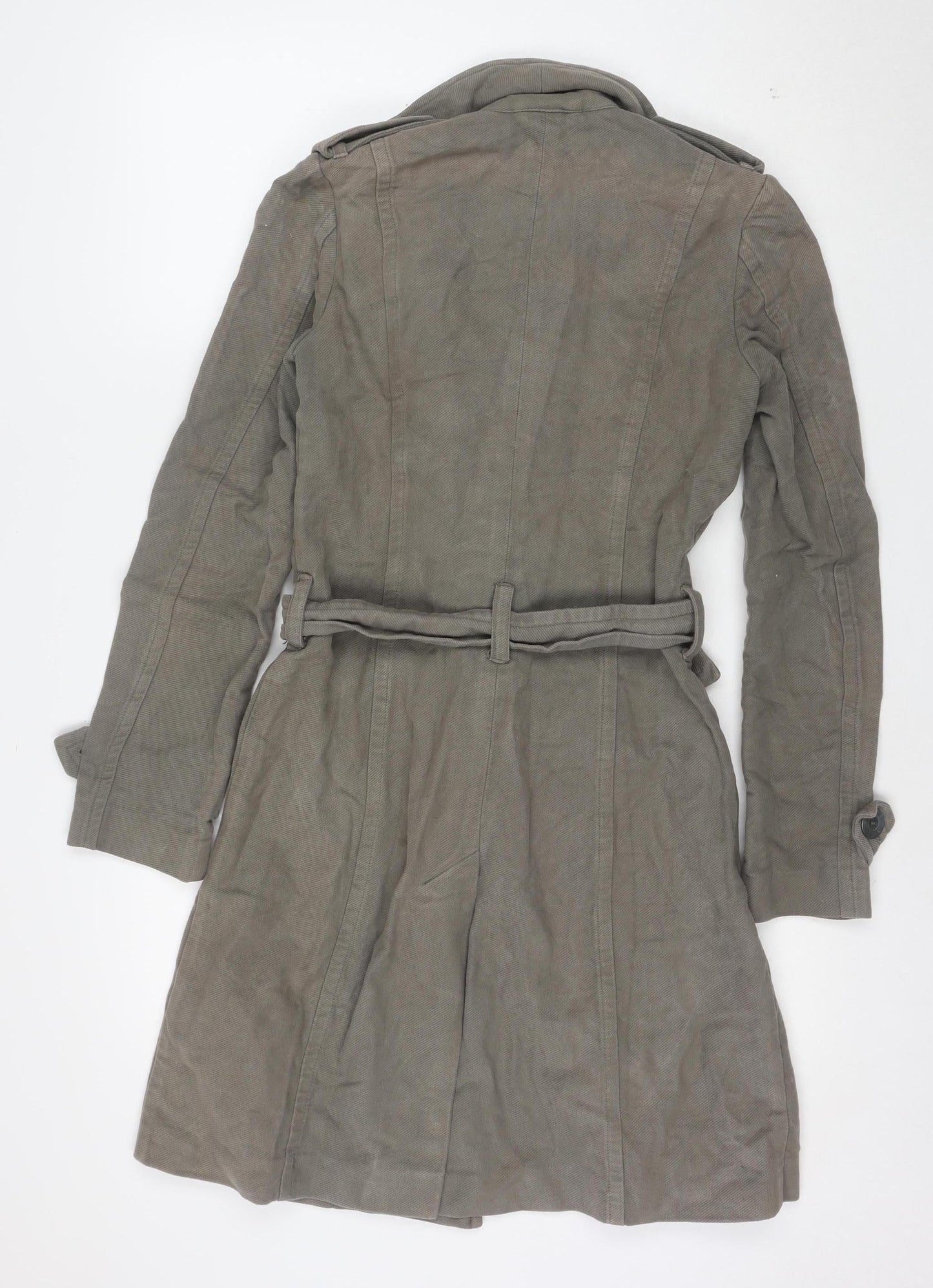 Topshop Women's Grey Cotton Belted Trench Coat Size 10