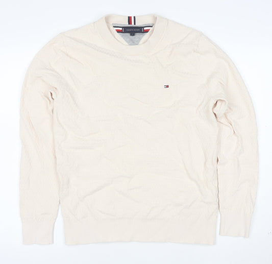 Tommy Hilfiger Men's Beige Cotton Crew Neck Jumper Size L
