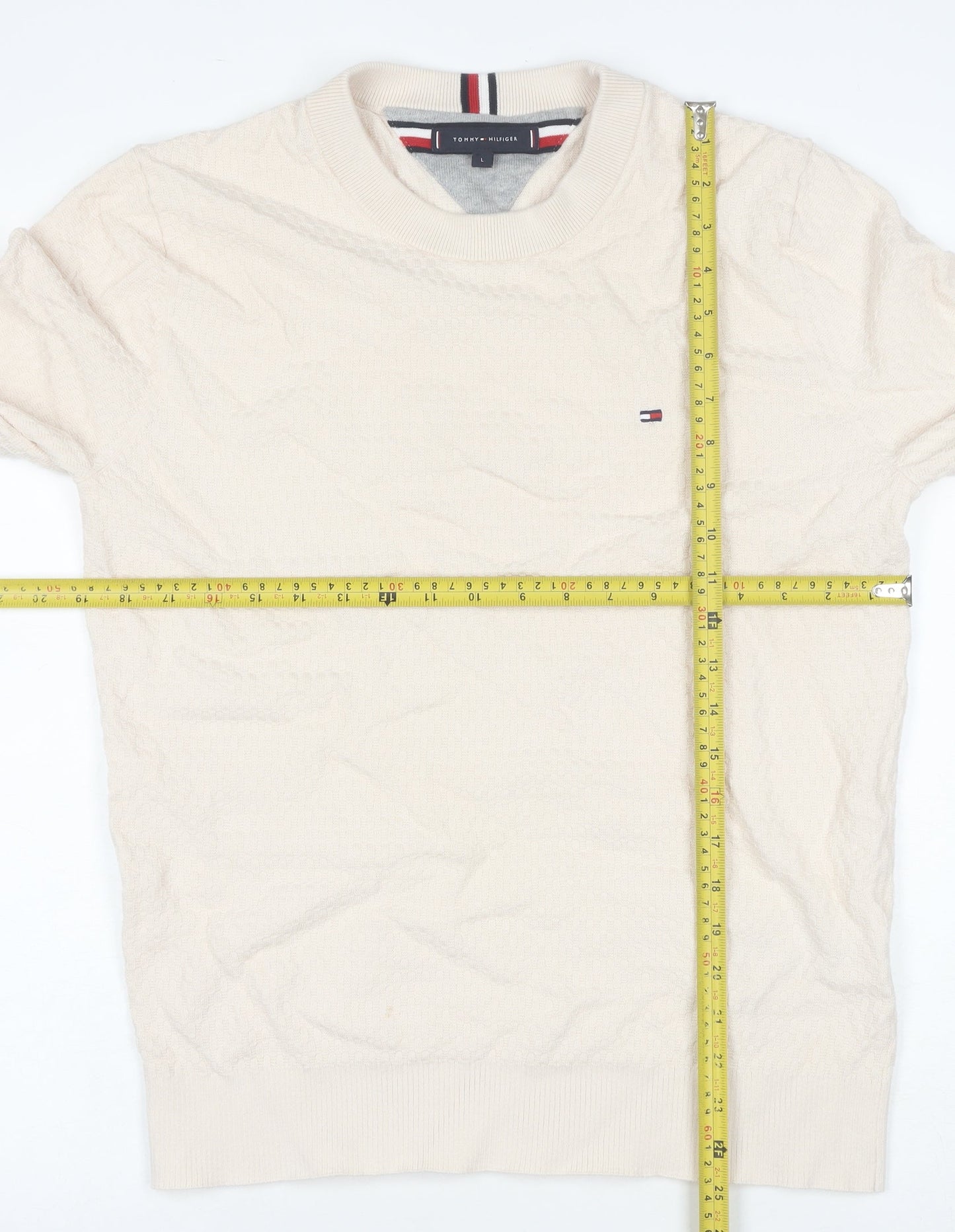 Tommy Hilfiger Men's Beige Cotton Crew Neck Jumper Size L