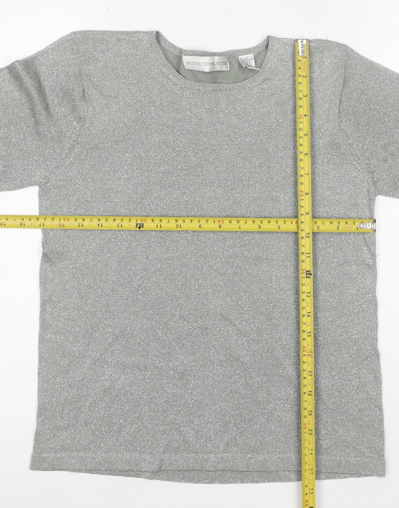 Valerie Stevens Petites Silver Long Sleeve Knit Top Women’s M