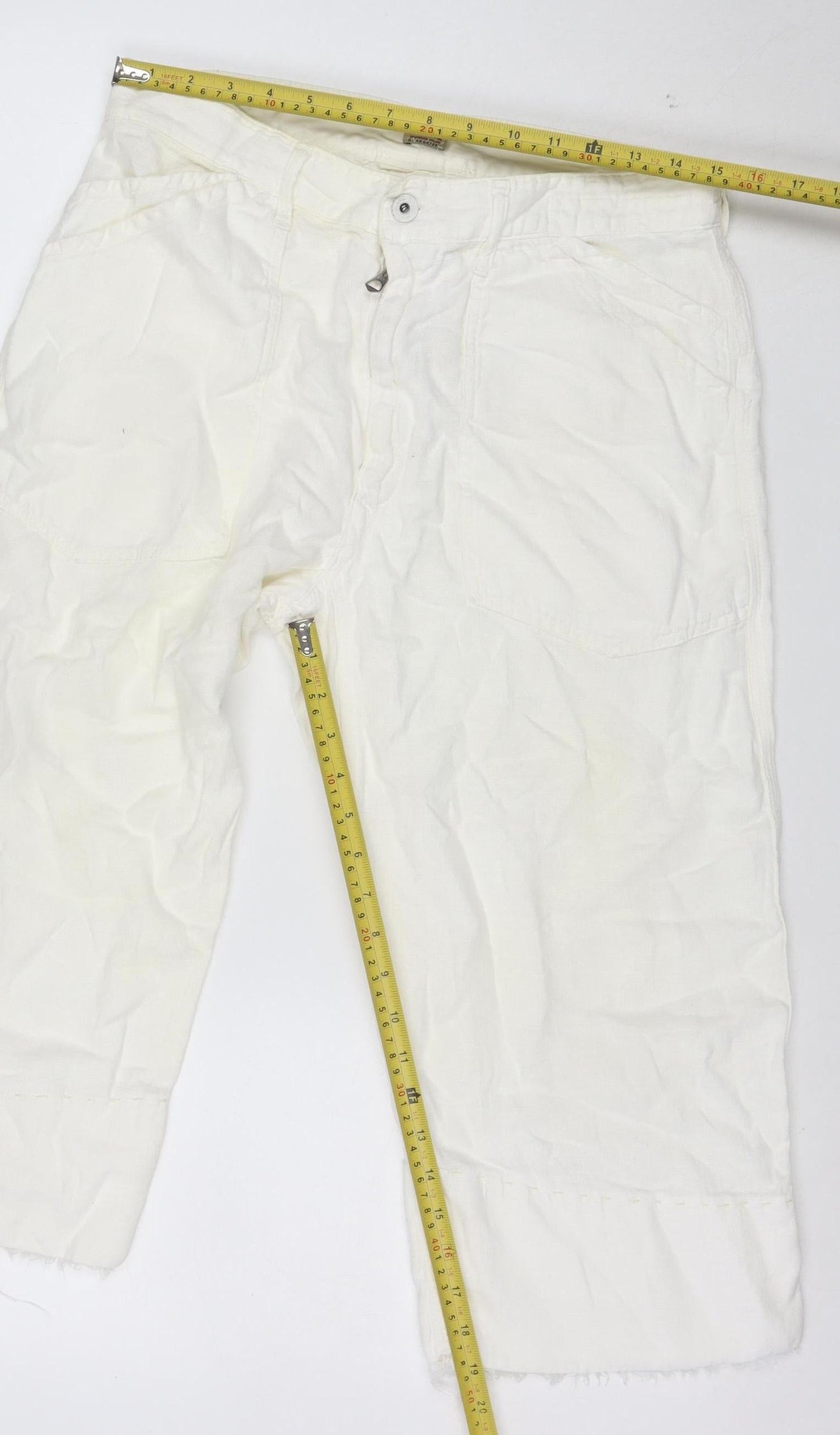 RA.RE Womens Ivory Linen Cotton Cargo Trousers Size 33