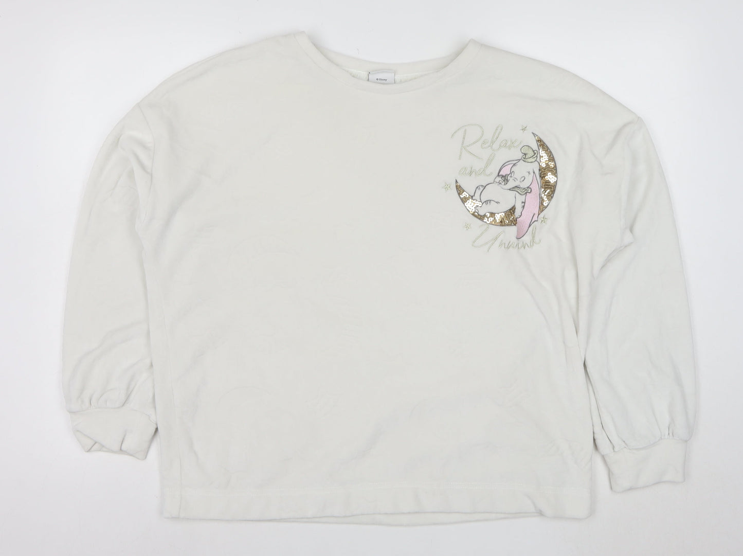 Disney Women White Dumbo Long Sleeve Nightshirt L