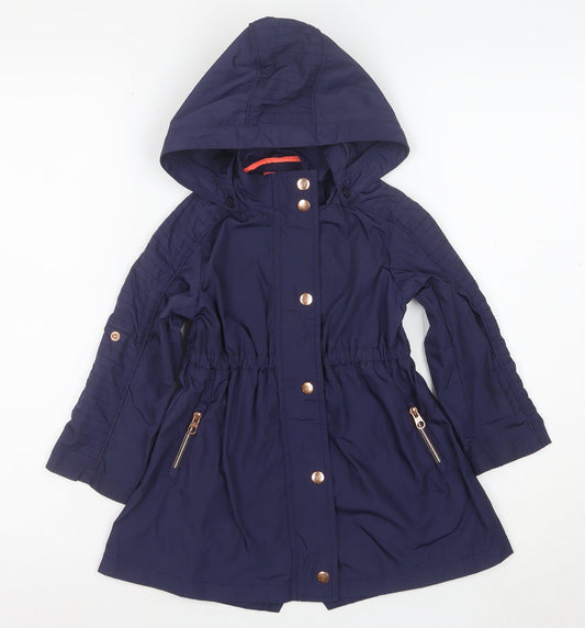 Baker by Ted Baker Girls Blue Hooded Mid-Length Parka Coat Age 4