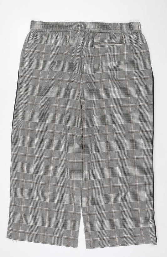 Marks and Spencer Women's Grey Check Elastic Waist Straight Trousers Size 20 Short