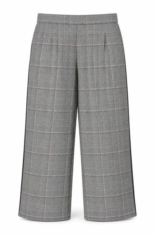 Marks and Spencer Women's Grey Check Elastic Waist Straight Trousers Size 20 Short
