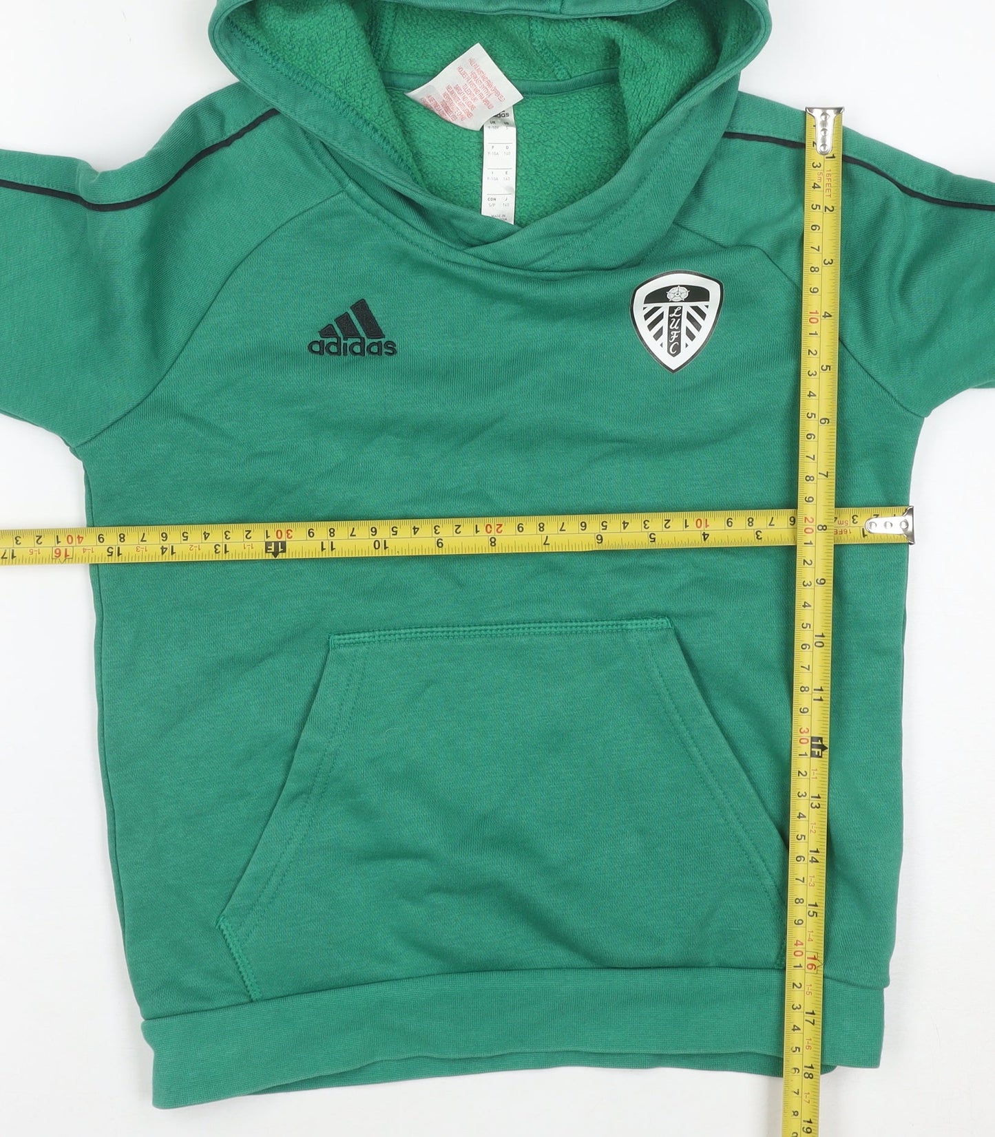 Adidas Boys Green Hoodie 9-10 Years Leeds United Pullover Sweatshirt