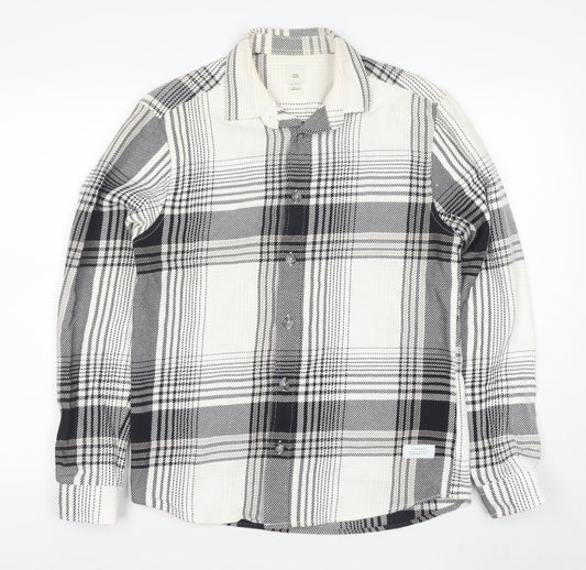 River Island Men's Black Plaid Button-Up Cotton Shirt Size S