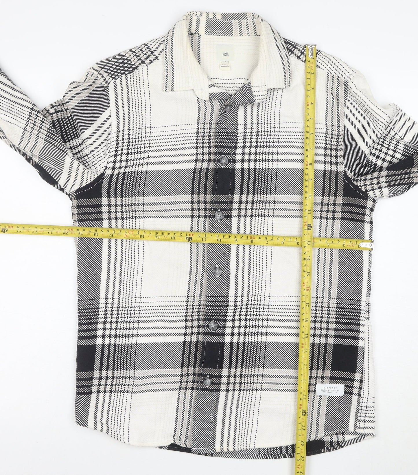 River Island Men's Black Plaid Button-Up Cotton Shirt Size S