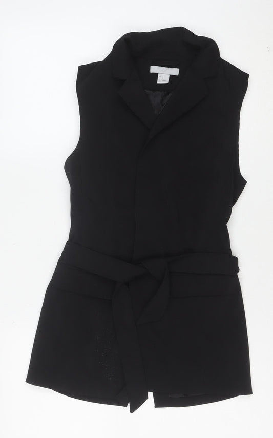 H&M Women's Black Belted Sleeveless Shorts Suit Size 8 Regular Fit