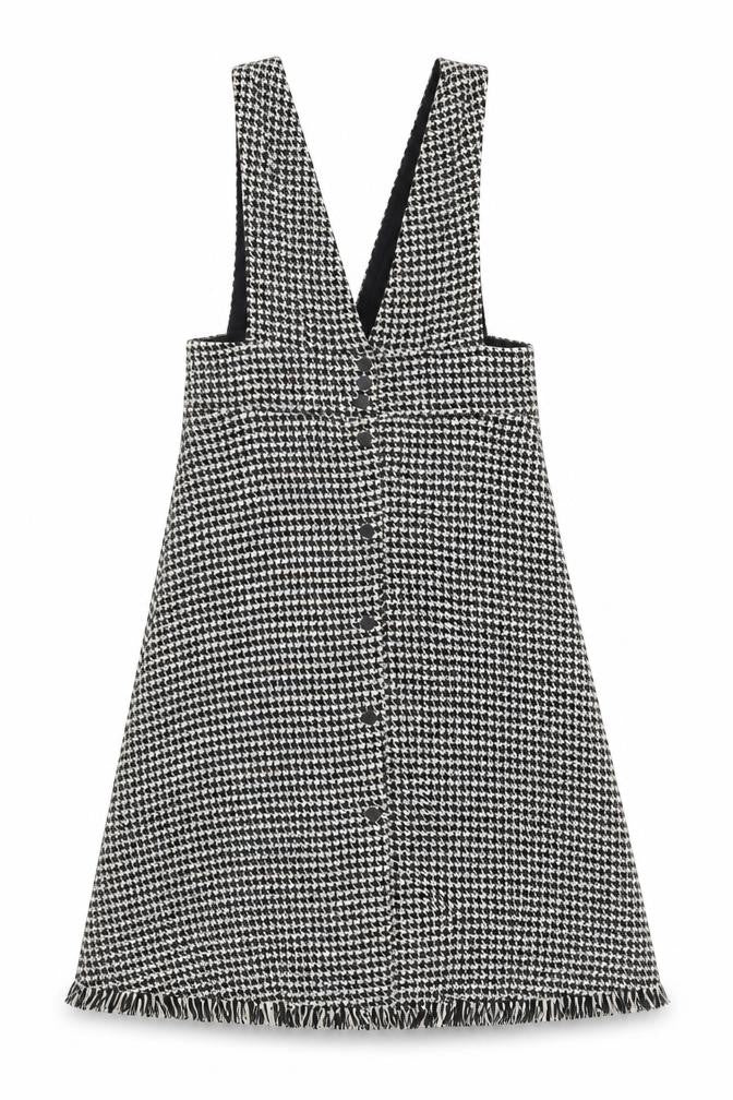 Zara Women’s Black Houndstooth Pinafore Dress M Wool Tweed