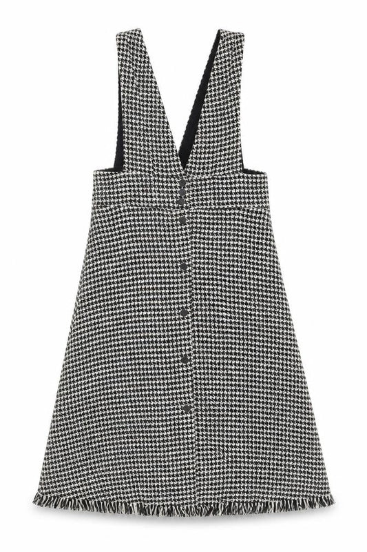 Zara Women’s Black Houndstooth Pinafore Dress M Wool Tweed