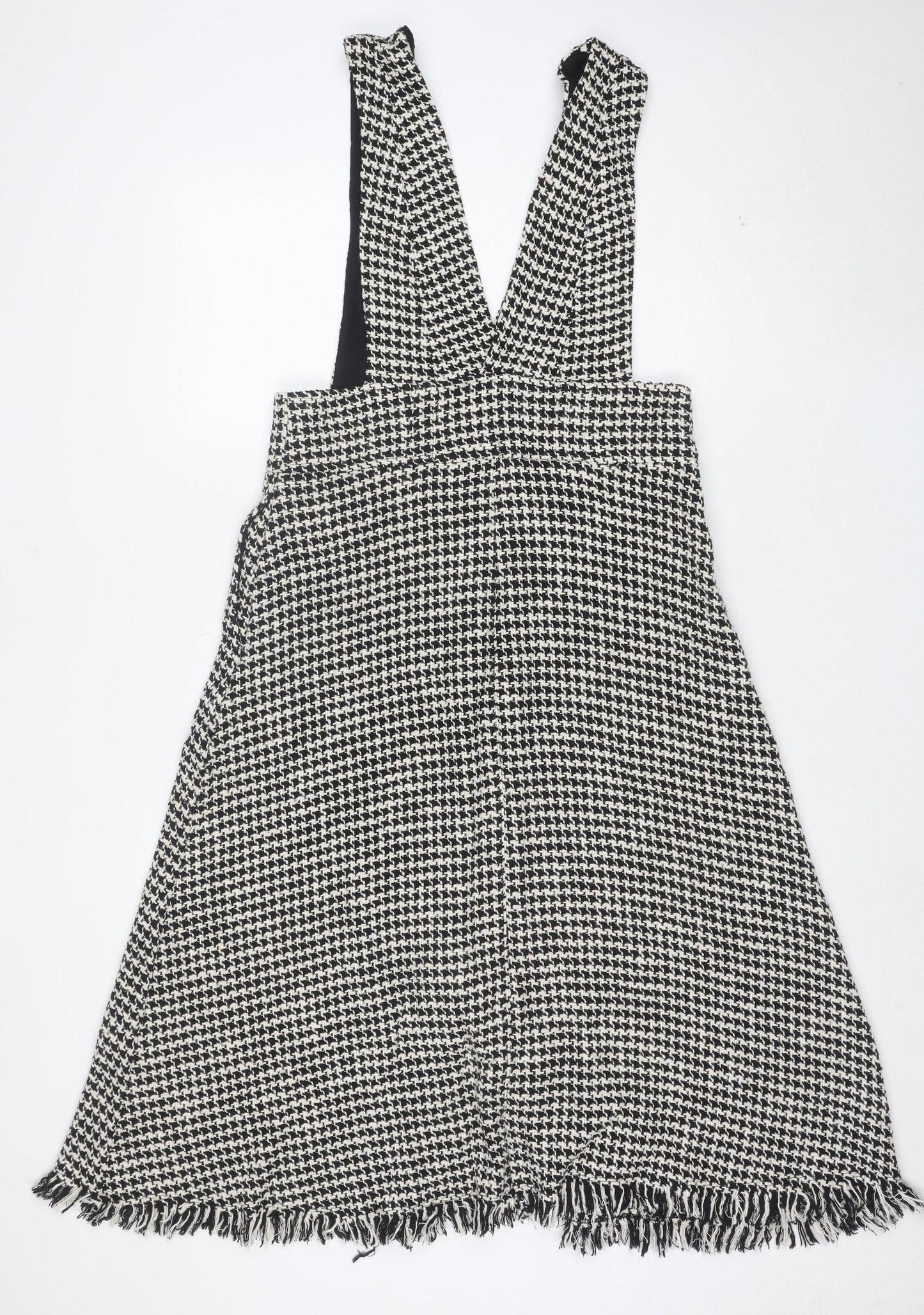 ZARA Women’s Black Houndstooth Pinafore Dress M Wool Tweed