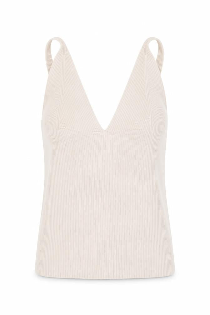 RESERVED Womens Beige Ribbed V-Neck Camisole Tank Top Size S