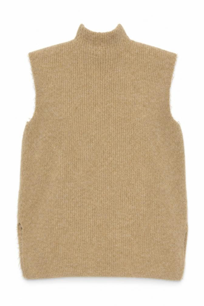 River Island Women’s Beige Roll Neck Sleeveless Knit Vest L