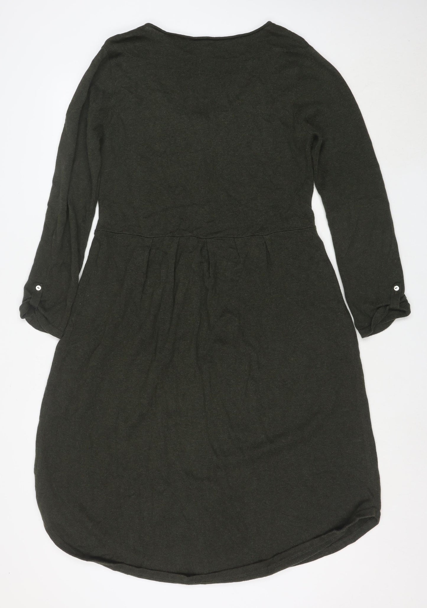 Saskia Women Green Cotton Long Sleeve Button Shirt Dress S