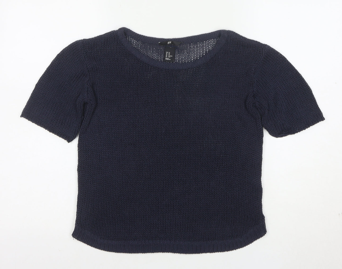 H&M Womens Navy Blue XS Short Sleeve Knit Jumper