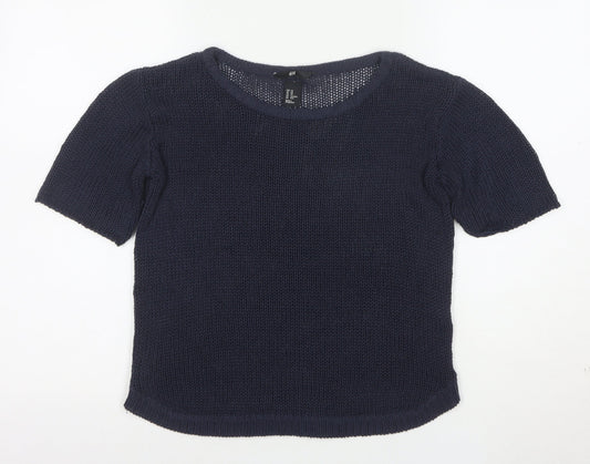H&M Womens Navy Blue XS Short Sleeve Knit Jumper