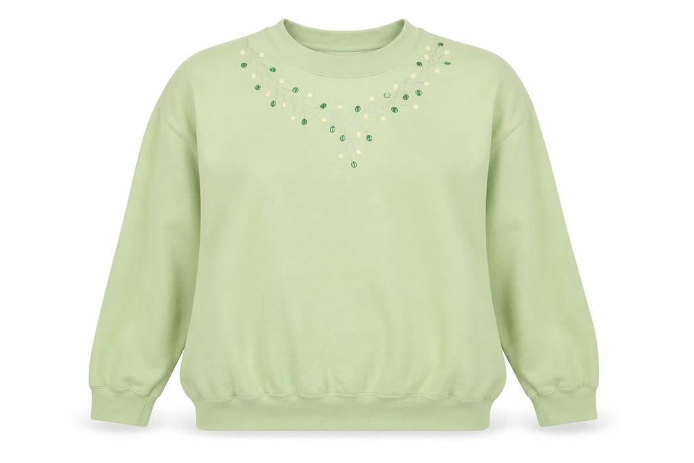 Gildan Women Green Beaded Pullover Sweatshirt L Cotton Blend