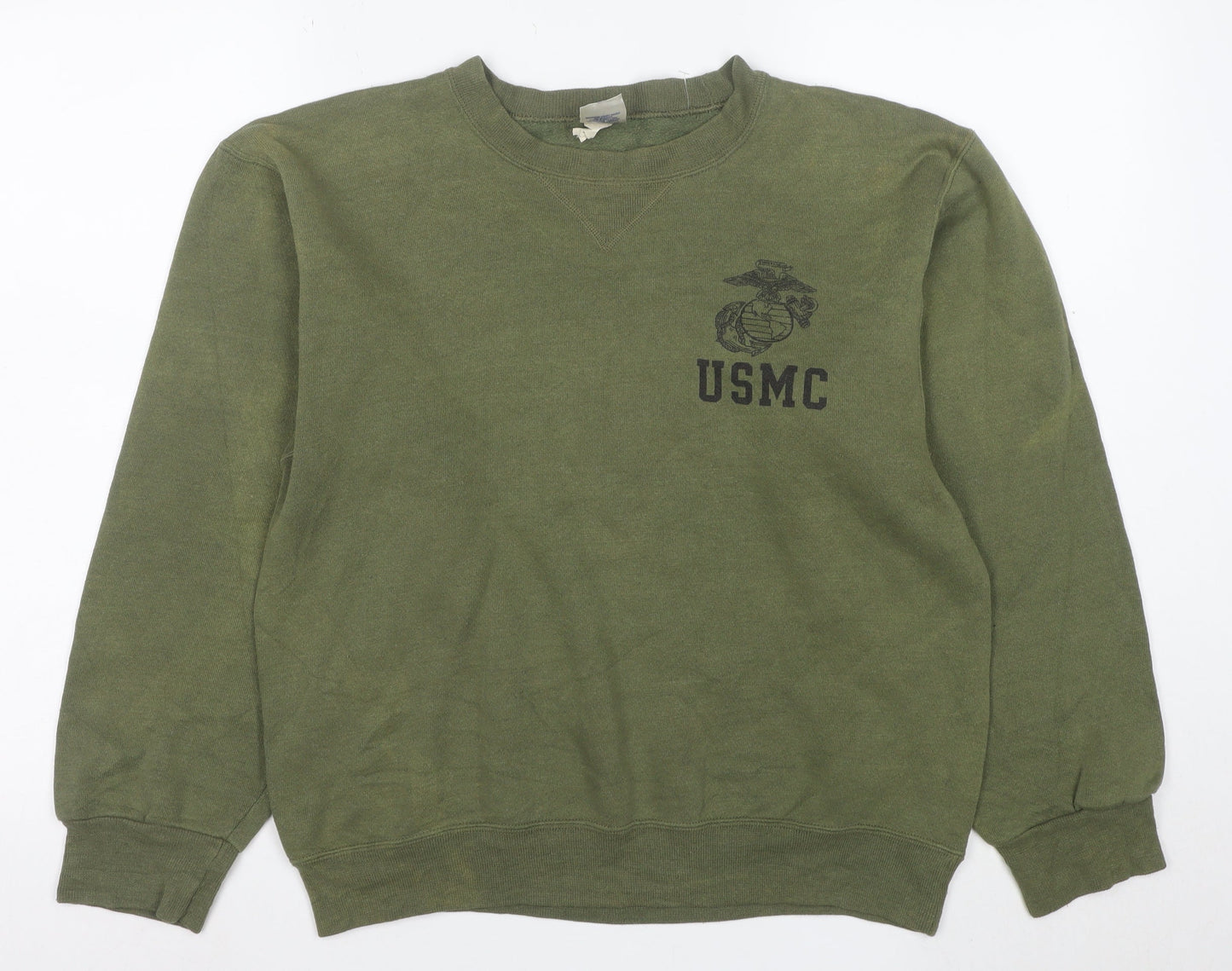 Soffe Women Green Small Crew Neck USMC Military Print Sweatshirt