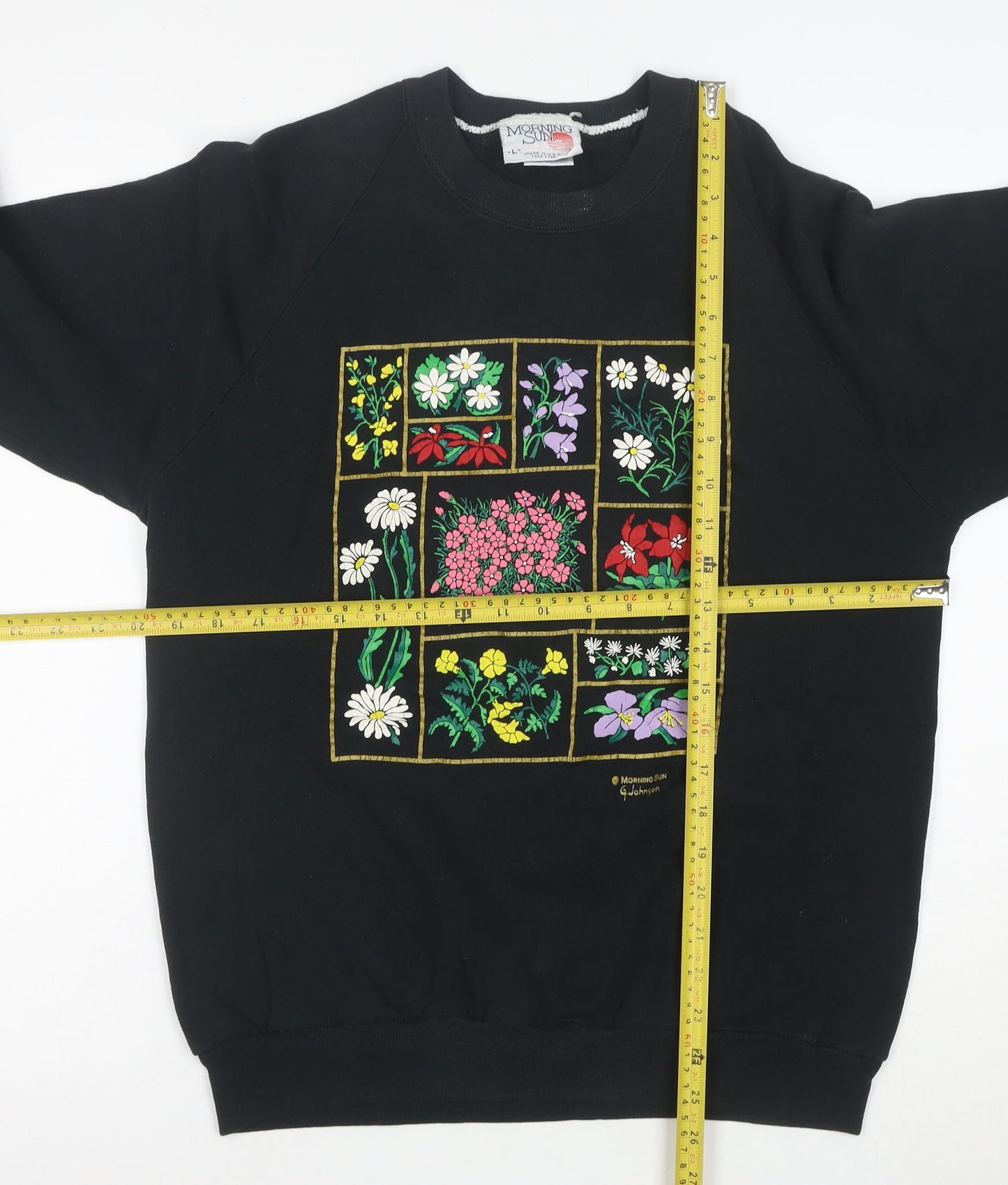 Morning Sun Unisex Black L Pullover Floral Embroidered Sweatshirt