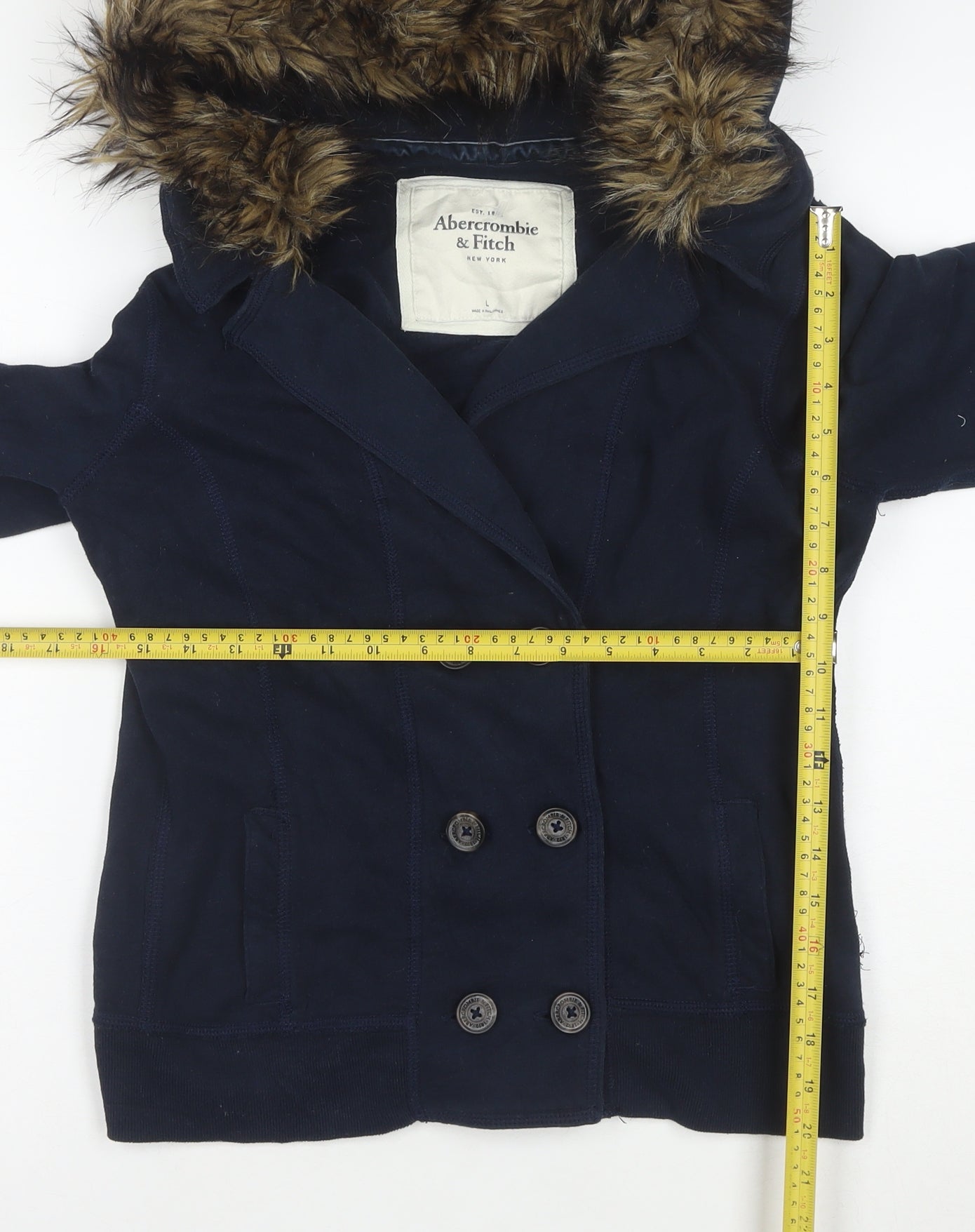 Abercrombie & Fitch Women’s Blue L Faux Fur Hooded Bomber Jacket