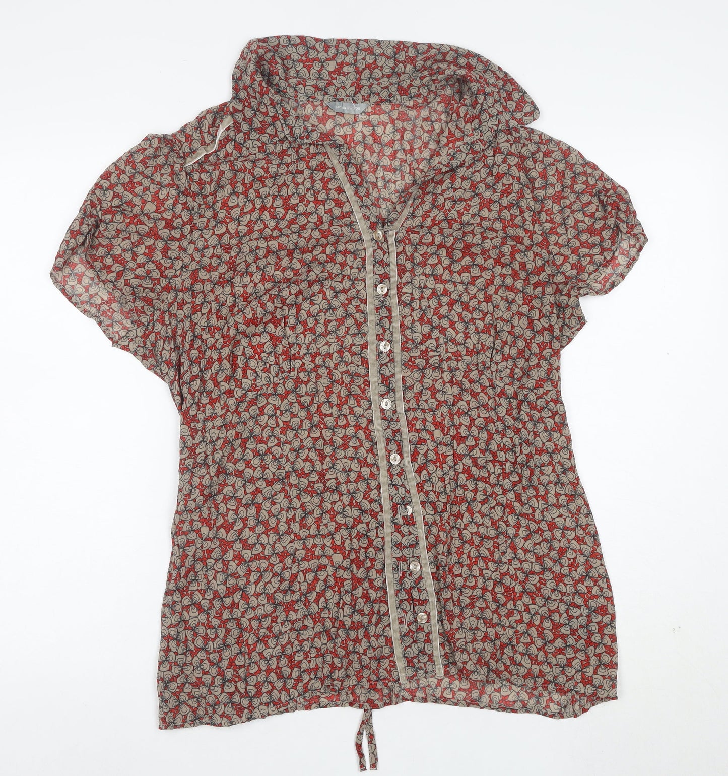 Per Una Women Red Floral Short Sleeve Collared Viscose Tunic Blouse Size 20