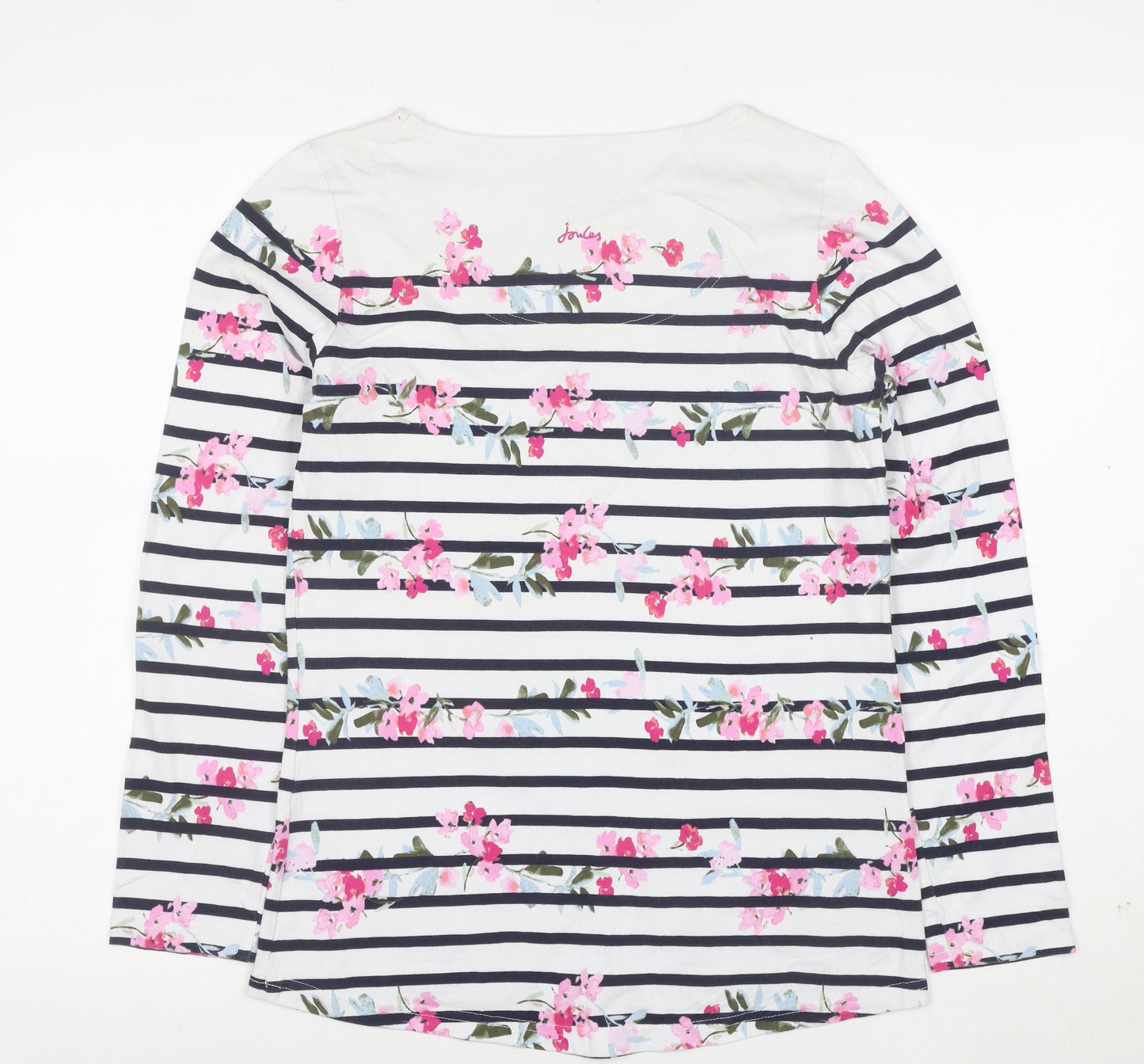 Joules Womens White Floral Striped Long Sleeve Cotton Top UK 8