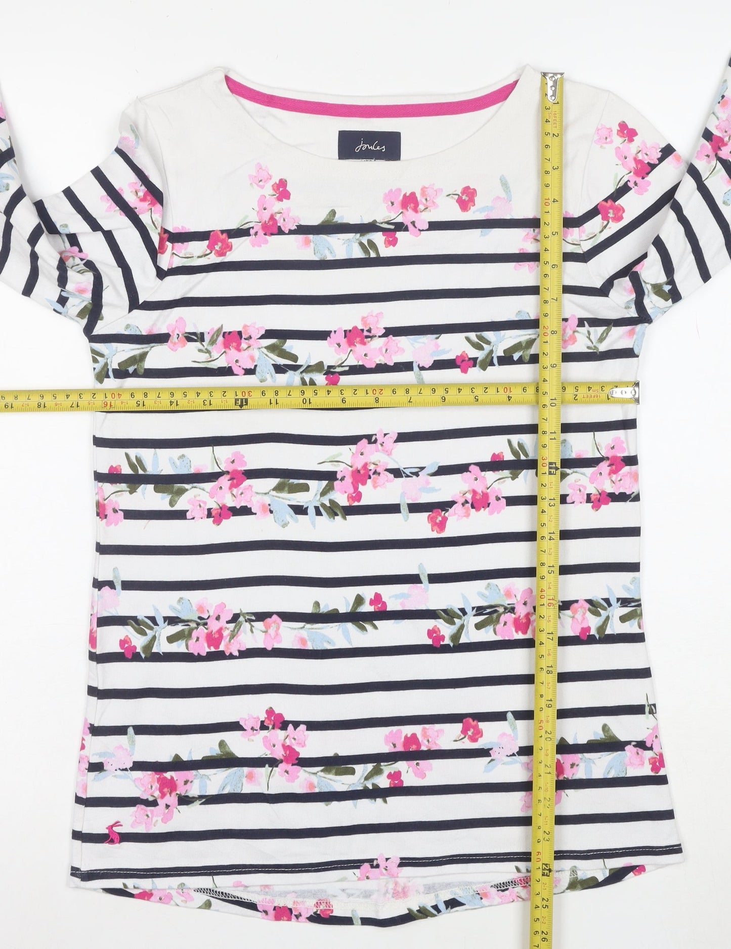 Joules Womens White Floral Striped Long Sleeve Cotton Top UK 8