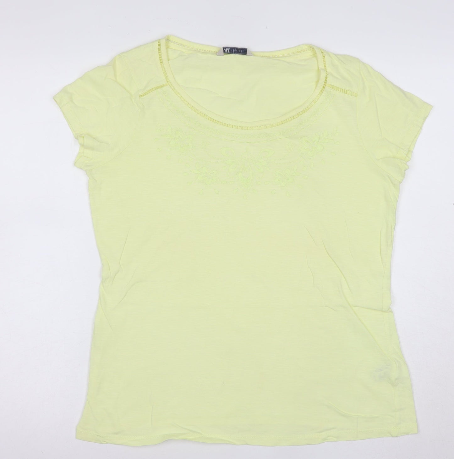Marks and Spencer Women's Yellow Cotton Embroidered T-Shirt UK 14