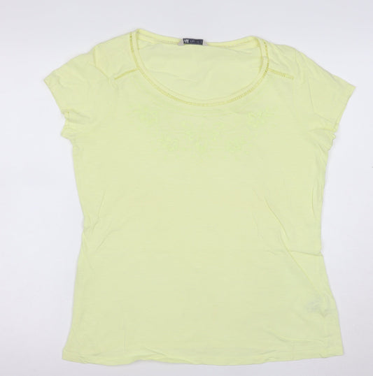 Marks and Spencer Women's Yellow Cotton Embroidered T-Shirt UK 14