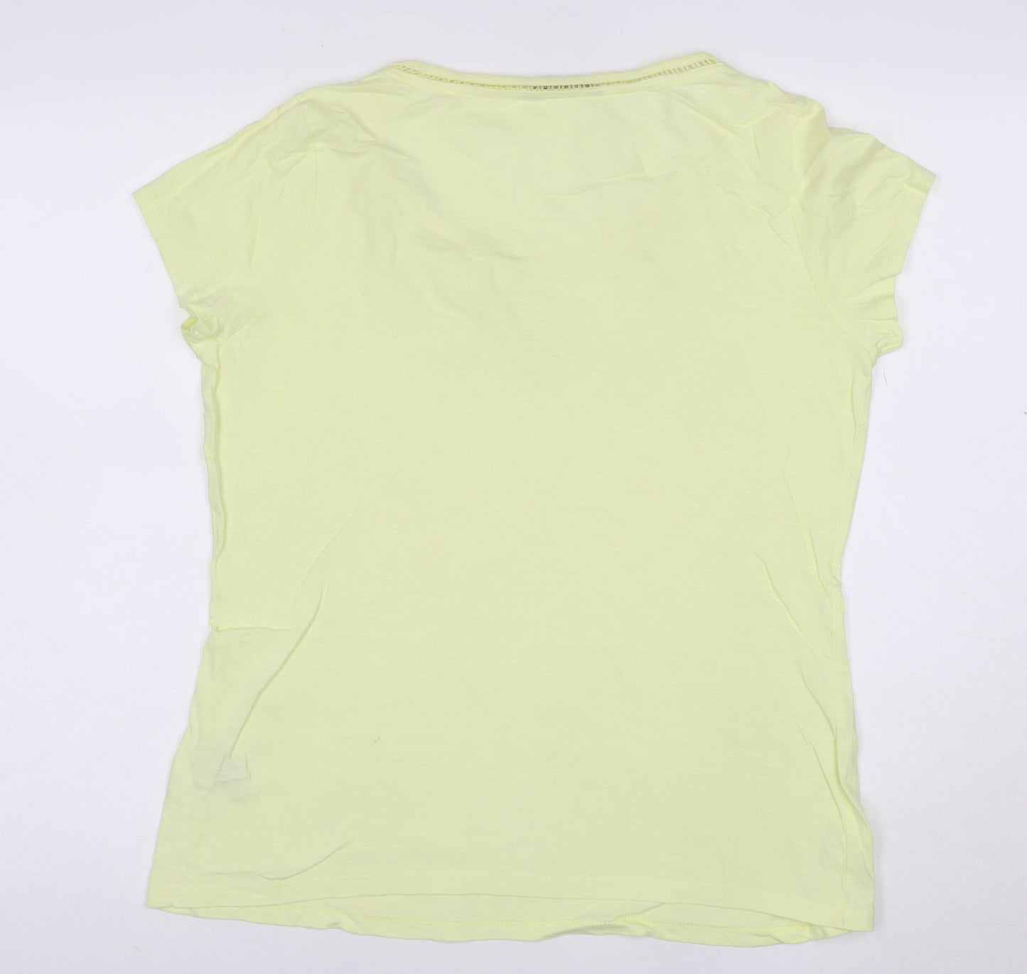 Marks and Spencer Women's Yellow Cotton Embroidered T-Shirt UK 14