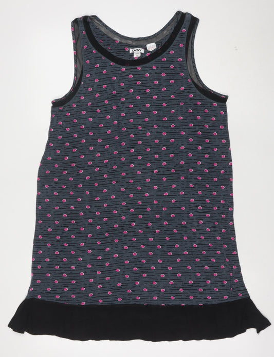 DKNY Women's Grey Polka Dot Tank Dress M Sleeveless Jersey