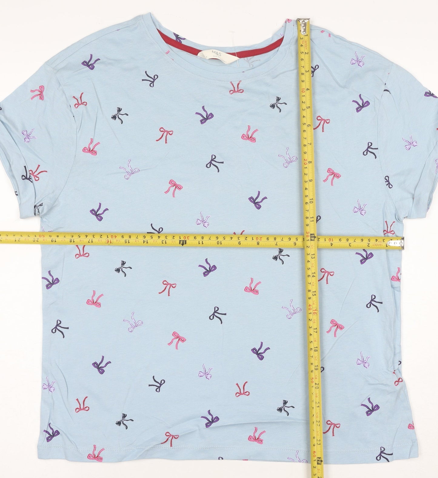 Marks and Spencer Women's Blue Bow Print Cotton T-Shirt M