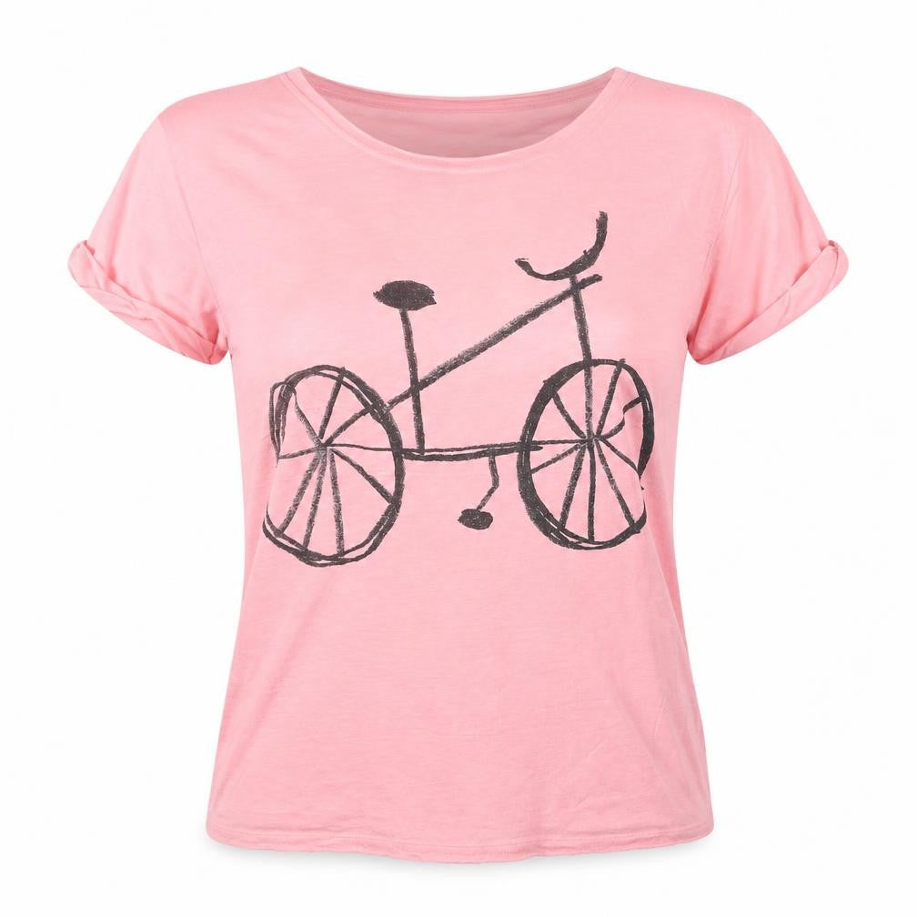 Topshop Petite Pink Bicycle Print Women's Size 10 Cotton T-Shirt