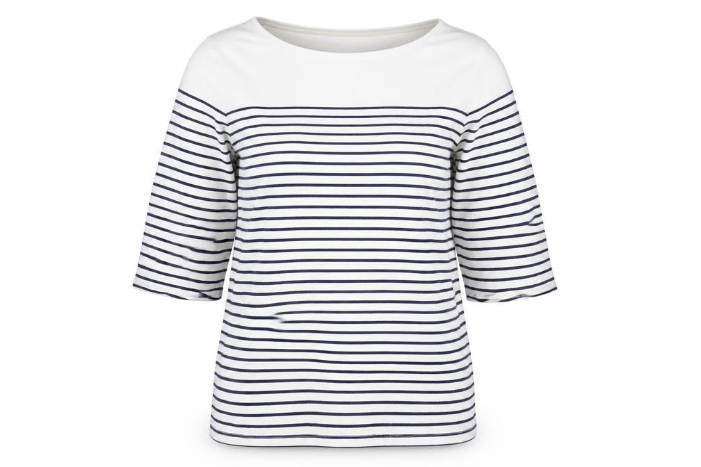 Precis Women’s White Striped 3/4 Sleeve Boat Neck Blouse Size L