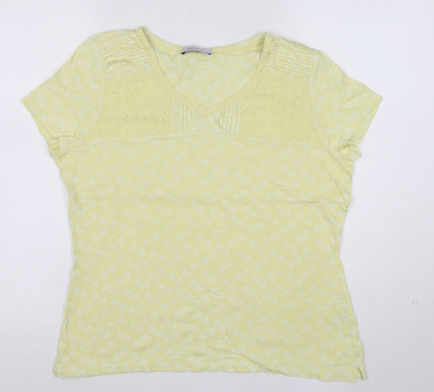 Marks and Spencer Women’s Yellow Floral Short Sleeve Cotton T-Shirt Size 14