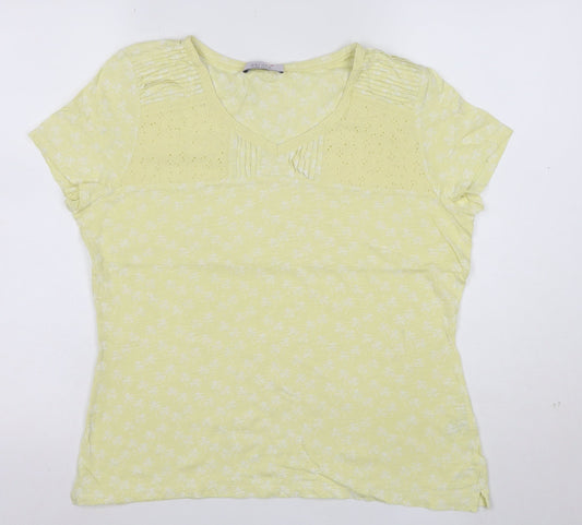 Marks and Spencer Women’s Yellow Floral Short Sleeve Cotton T-Shirt Size 14
