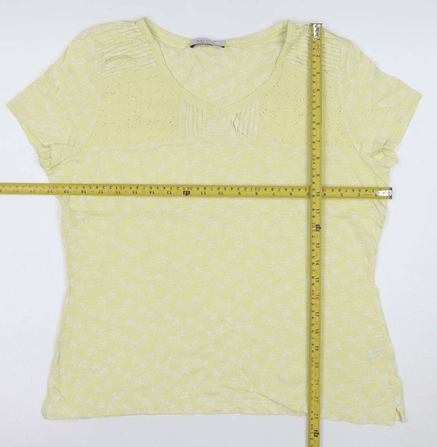 Marks and Spencer Women’s Yellow Floral Short Sleeve Cotton T-Shirt Size 14