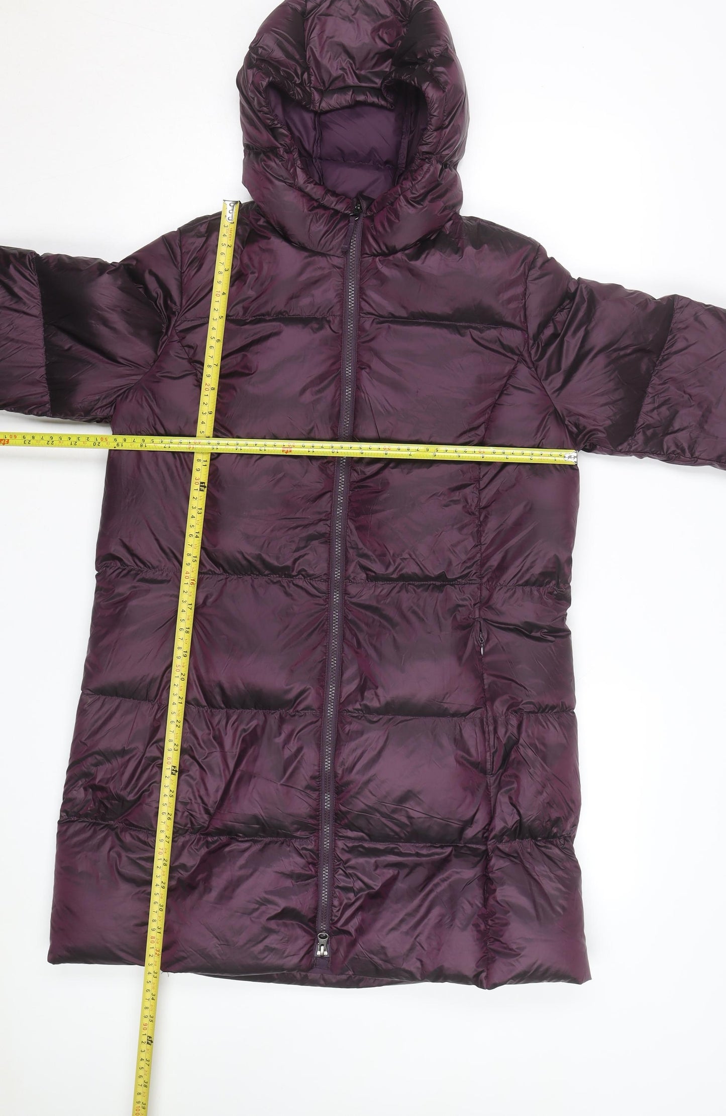 Eddie Bauer Women’s Purple Long Puffer Coat Hooded Down Size L