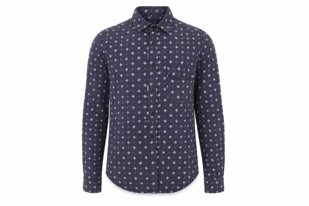 Topman Men's Blue Floral Classic Fit Long Sleeve Cotton Shirt XXS