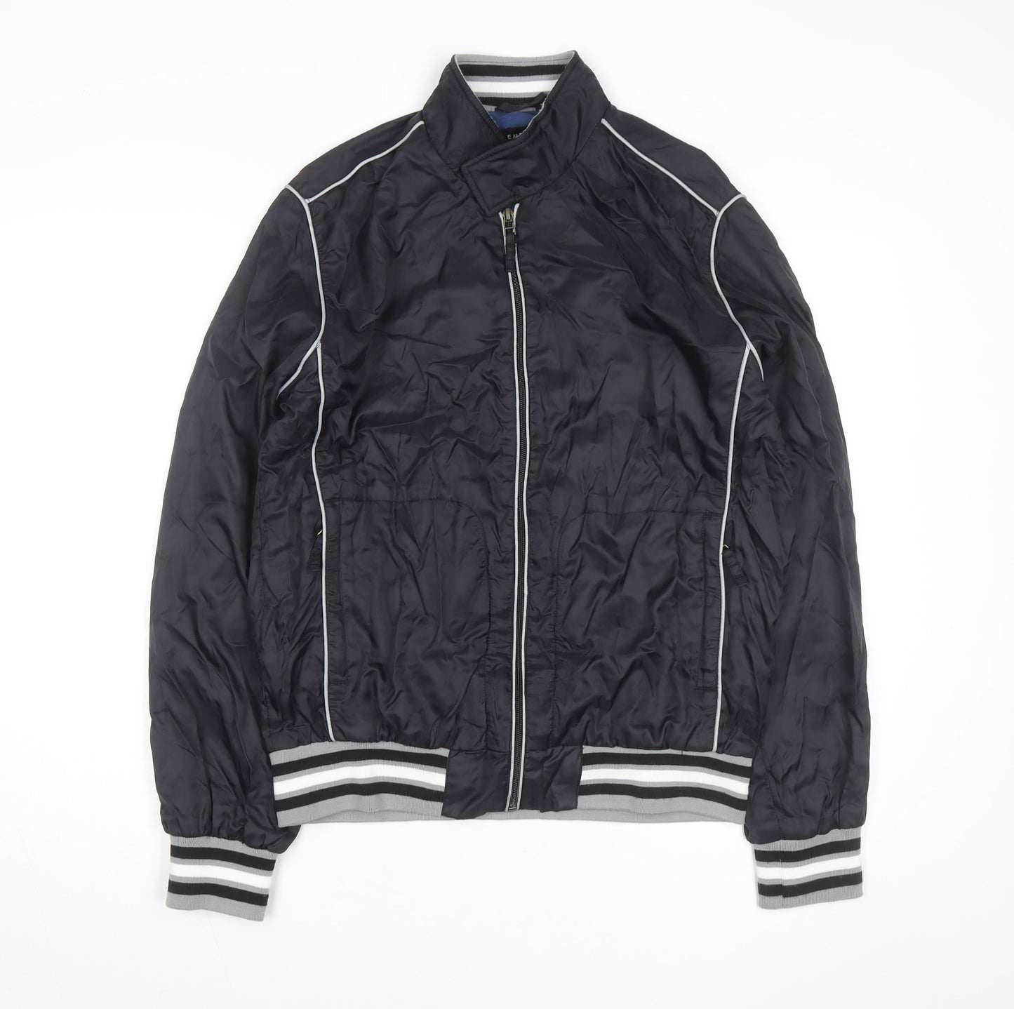 LE MERCIER Mens Black L Bomber Jacket Polyester Zip Casual