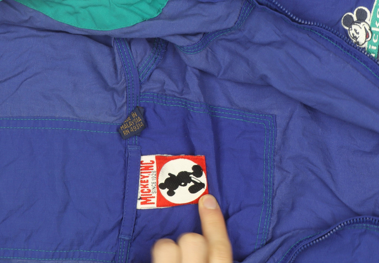Disney Mickey Mouse Blue Men's L Vintage 90s Hooded Windbreaker Jacket