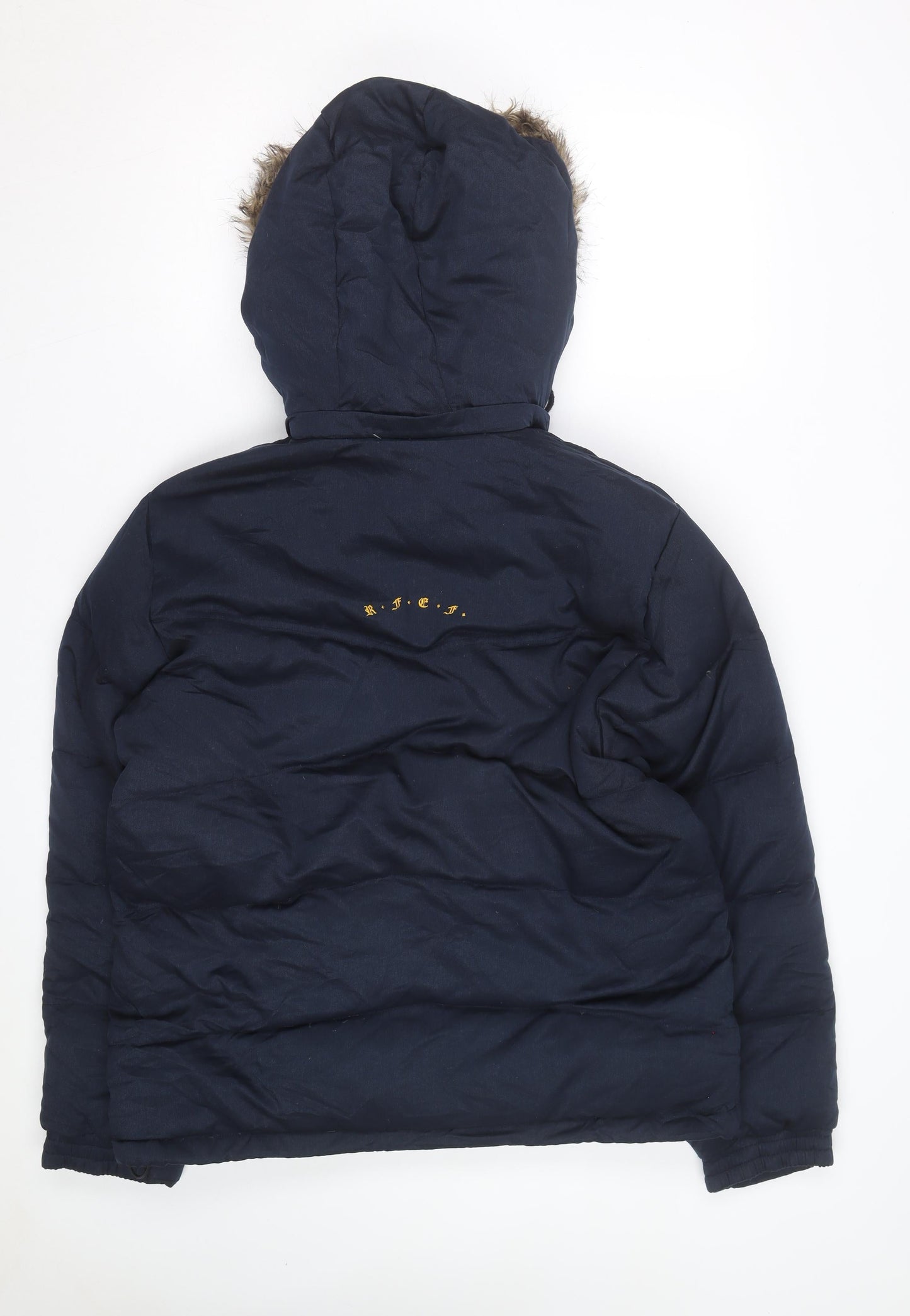 Adidas Men’s Blue Puffer Jacket L Hooded Spain Football Winter Coat