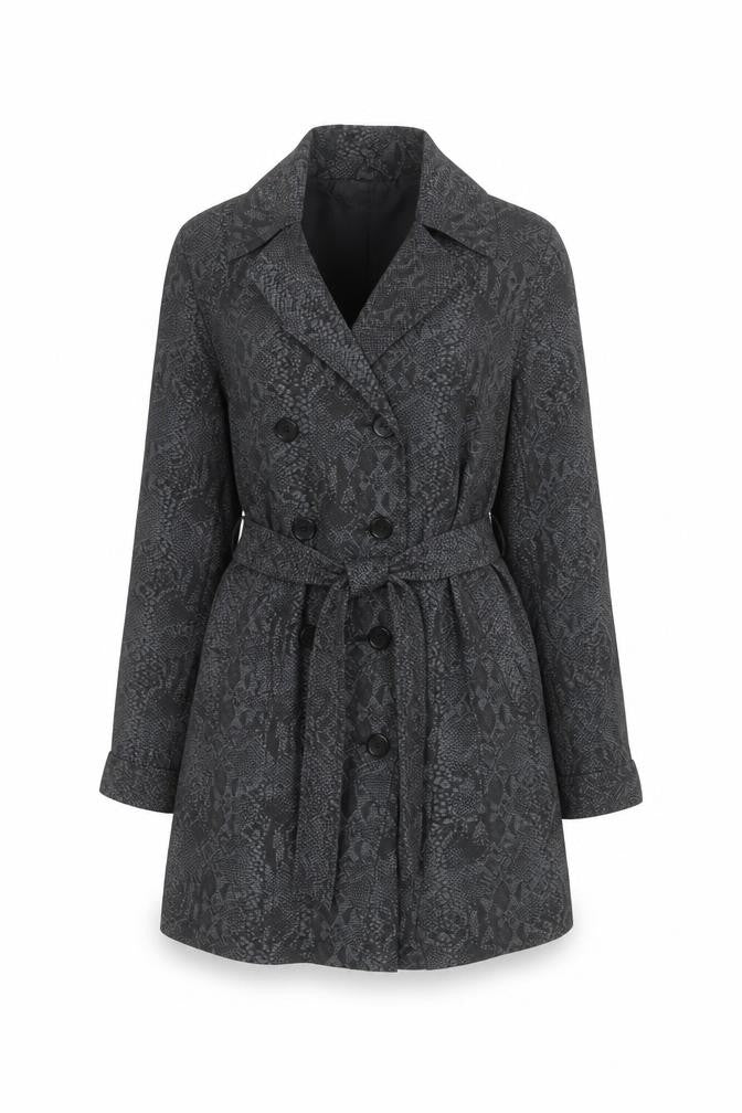 Timothy Daniels Women's Grey Animal Print Belted Trench Coat Size L