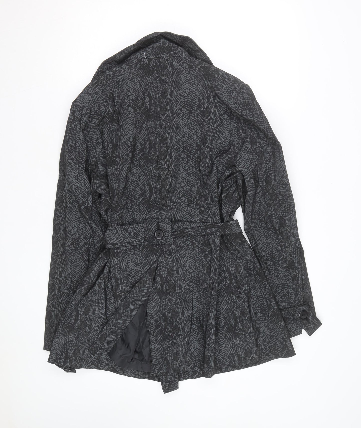 Timothy Daniels Women's Grey Animal Print Belted Trench Coat Size L