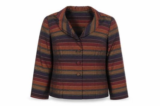 Leslie Fay Women's Multicoloured Striped Blazer Size 12 Classic Style