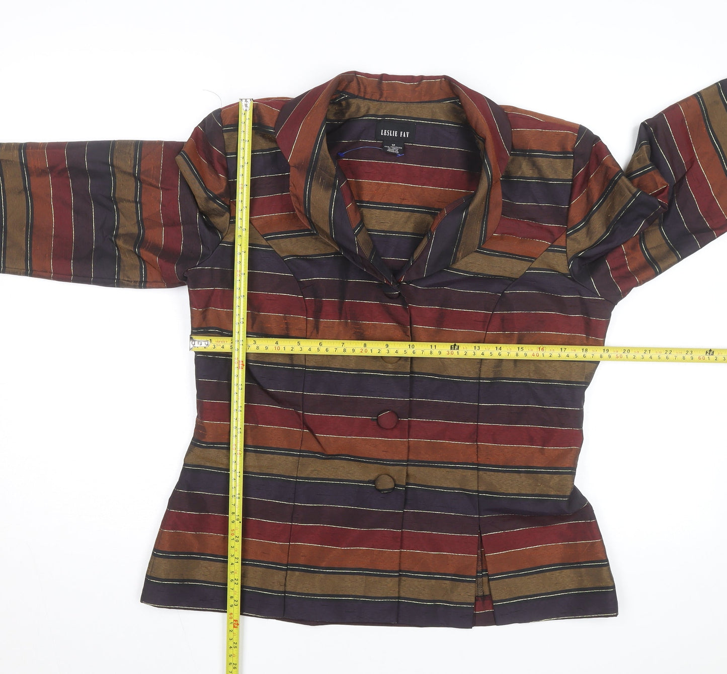 Leslie Fay Women's Multicoloured Striped Blazer Size 12 Classic Style