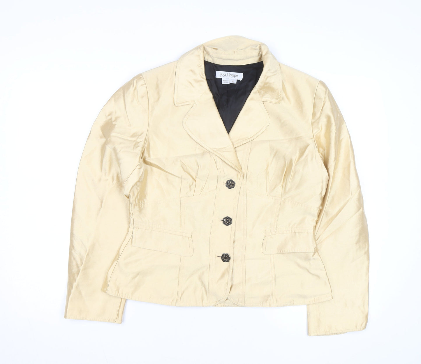 Kay Unger Women's Beige Blazer Jacket Size 10 Classic Satin Style
