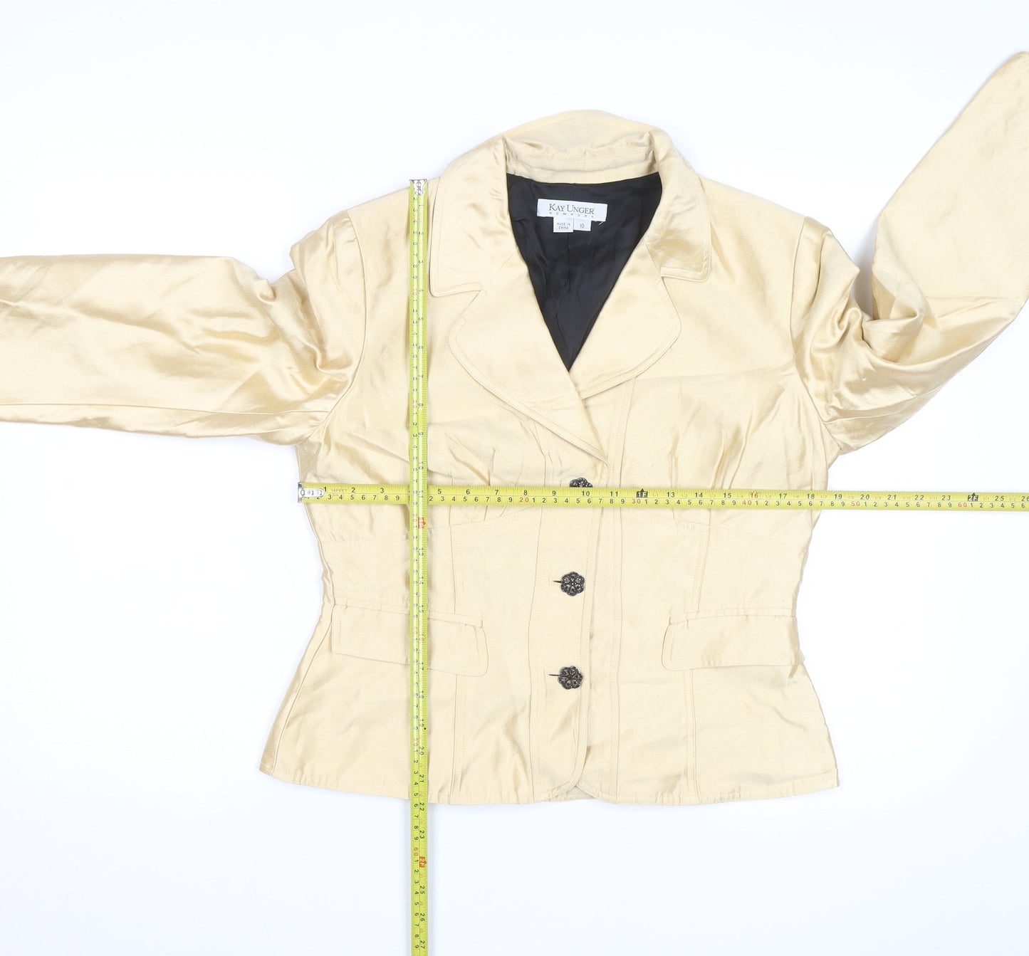 Kay Unger Women's Beige Blazer Jacket Size 10 Classic Satin Style